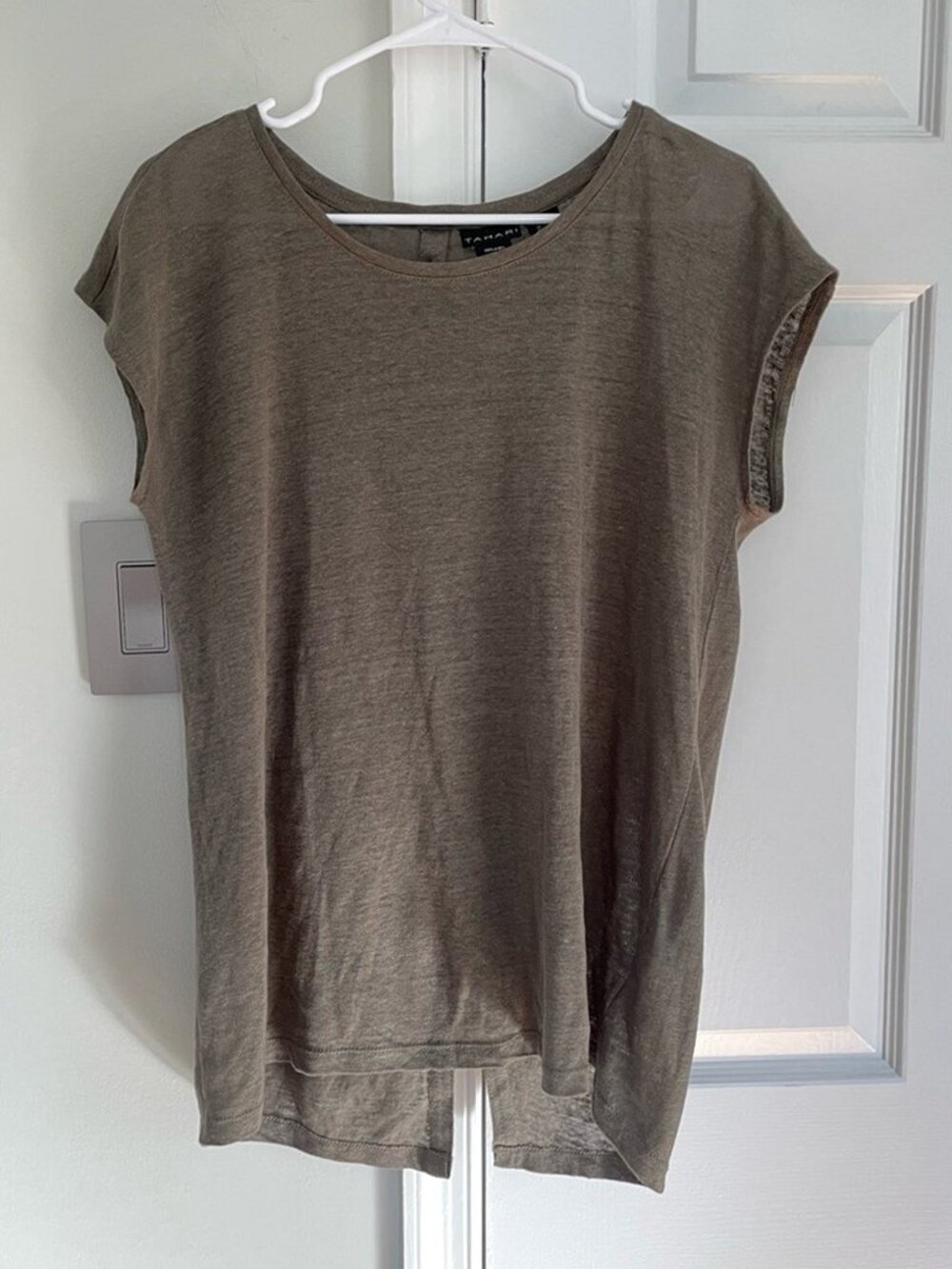 Olive Brown Cap Sleeve Split Back Soft Knit Tunic Top